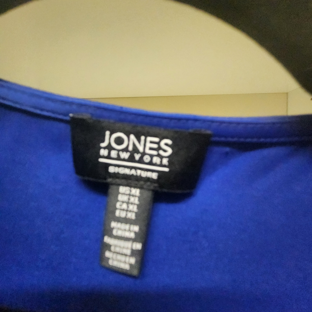 Jones New York Satin V-Neck Blouse in Royal Blue - Picture 3 of 3